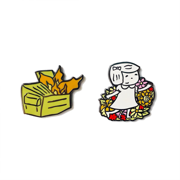 The Dumpster Fire and the Garden Enamel Pin Set