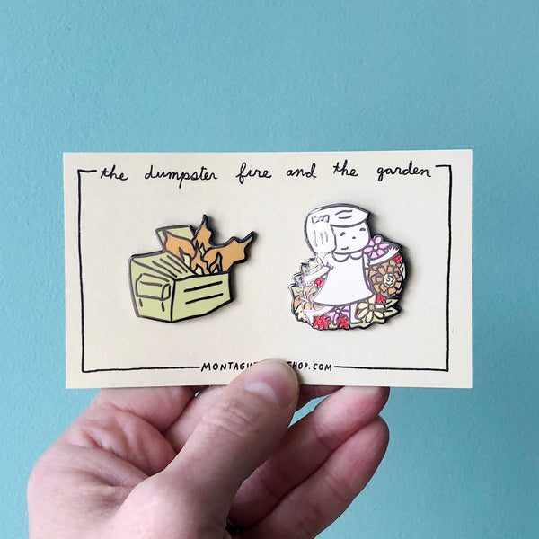 The Dumpster Fire and the Garden Enamel Pin Set